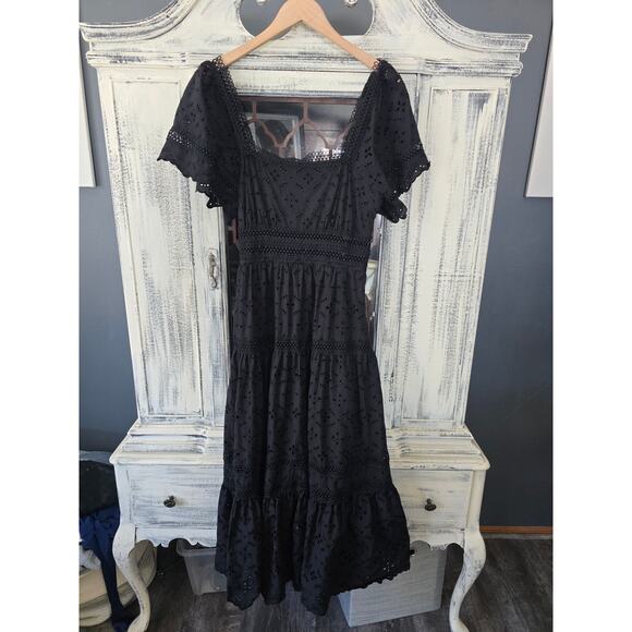 EUC Anthropologie Maeve Violetta Black Eyelet Midi Dress - Medium - Picture 5 of 5